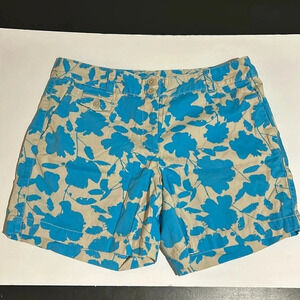 Loft Ann Taylor, women’s blue and tan shorts with pockets size 6 100%cotton NWOT